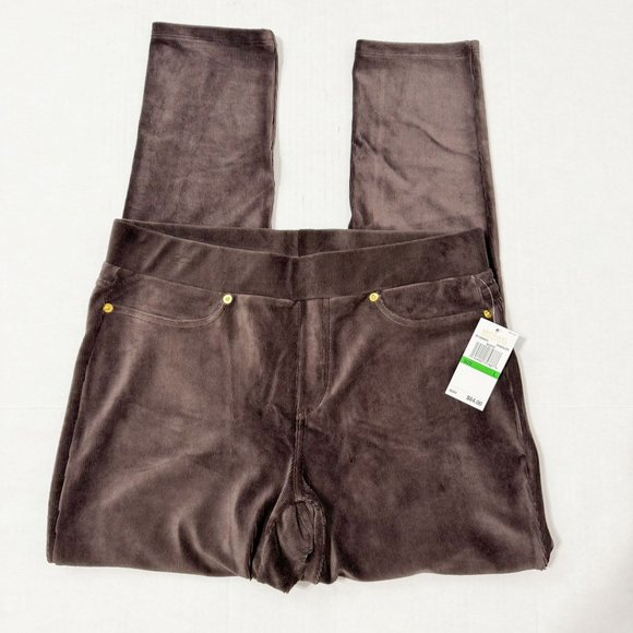 Michael Kors NWT Sz L Chocolate Faux Suede/Corduroy Pull On Pants - Picture 7 of 8